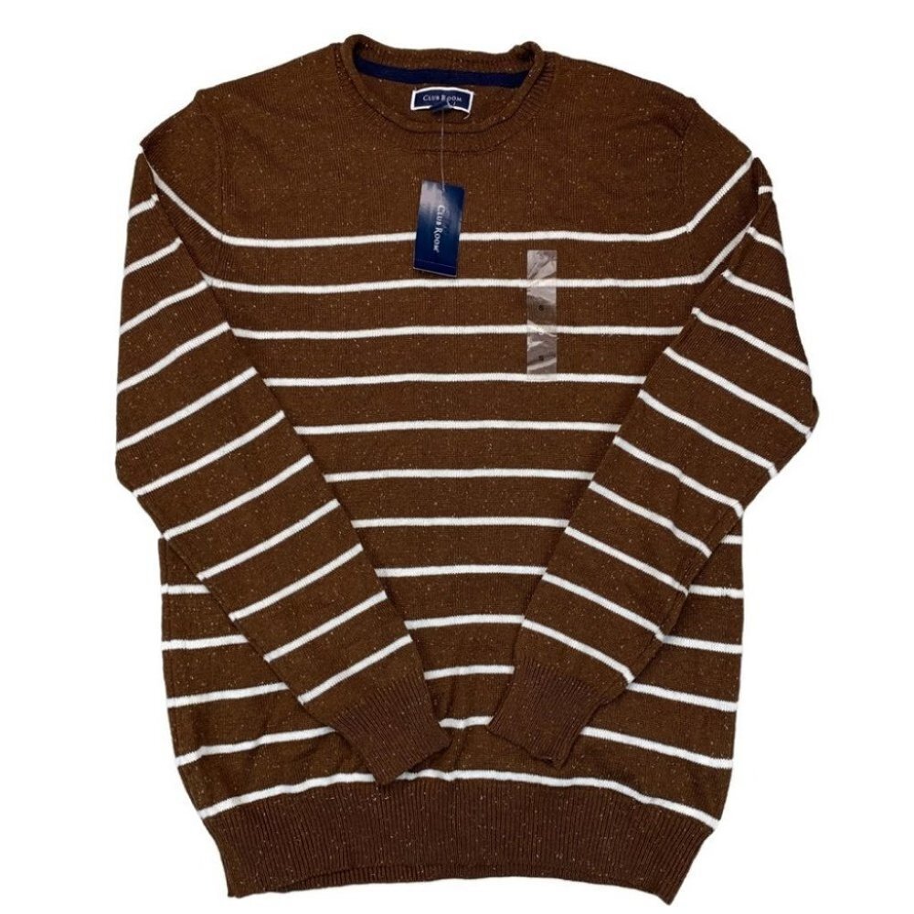 Club Room Mens Gregor Striped Crew Neck Classic Fit Pullover Sweater Brown S